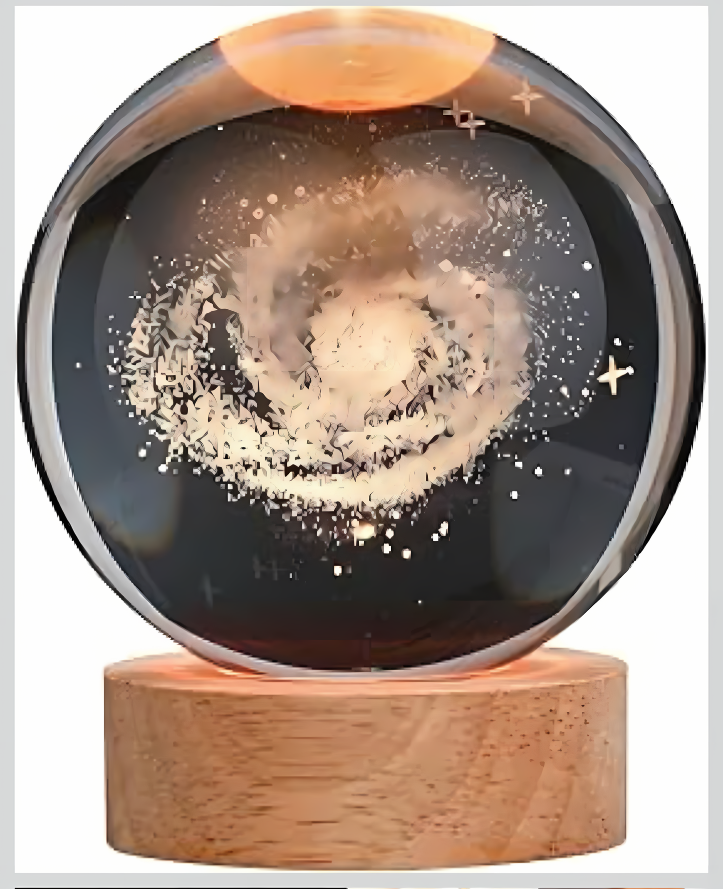 3D Galaxy Crystal Ball Night Lamp with Wooden Base – LED Decorative Ambient Light