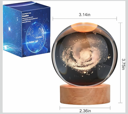 3D Galaxy Crystal Ball Night Lamp with Wooden Base – LED Decorative Ambient Light